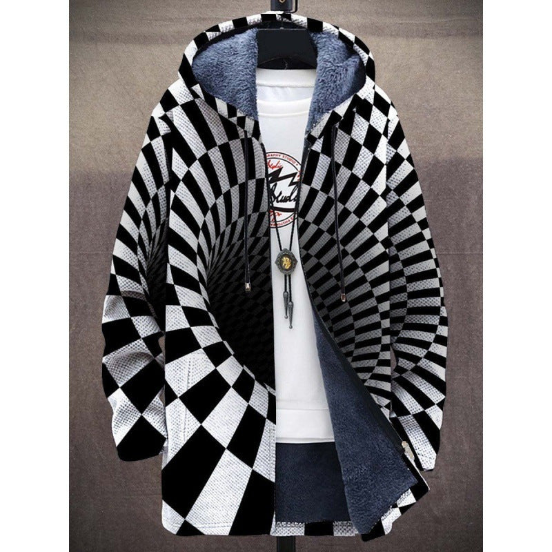 Men’s Winter Printed Plush-Lining Jacket – Thick & Windproof Outerwear