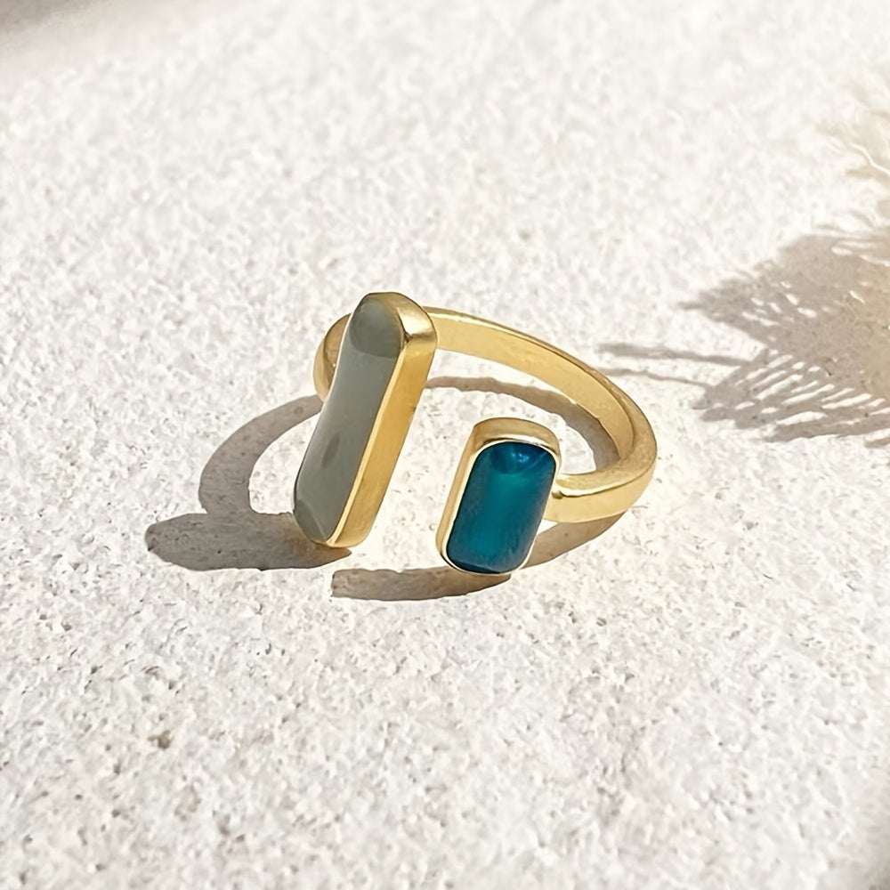 French Vintage Enamel Ring – Retro Golden Adjustable Open Ring, Elegant Daily Jewelry