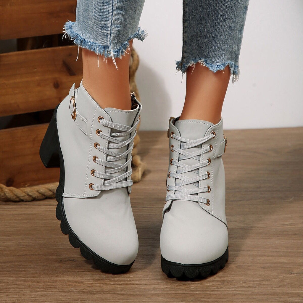 Women’s Cross-Tie Chunky Heel Ankle Boots