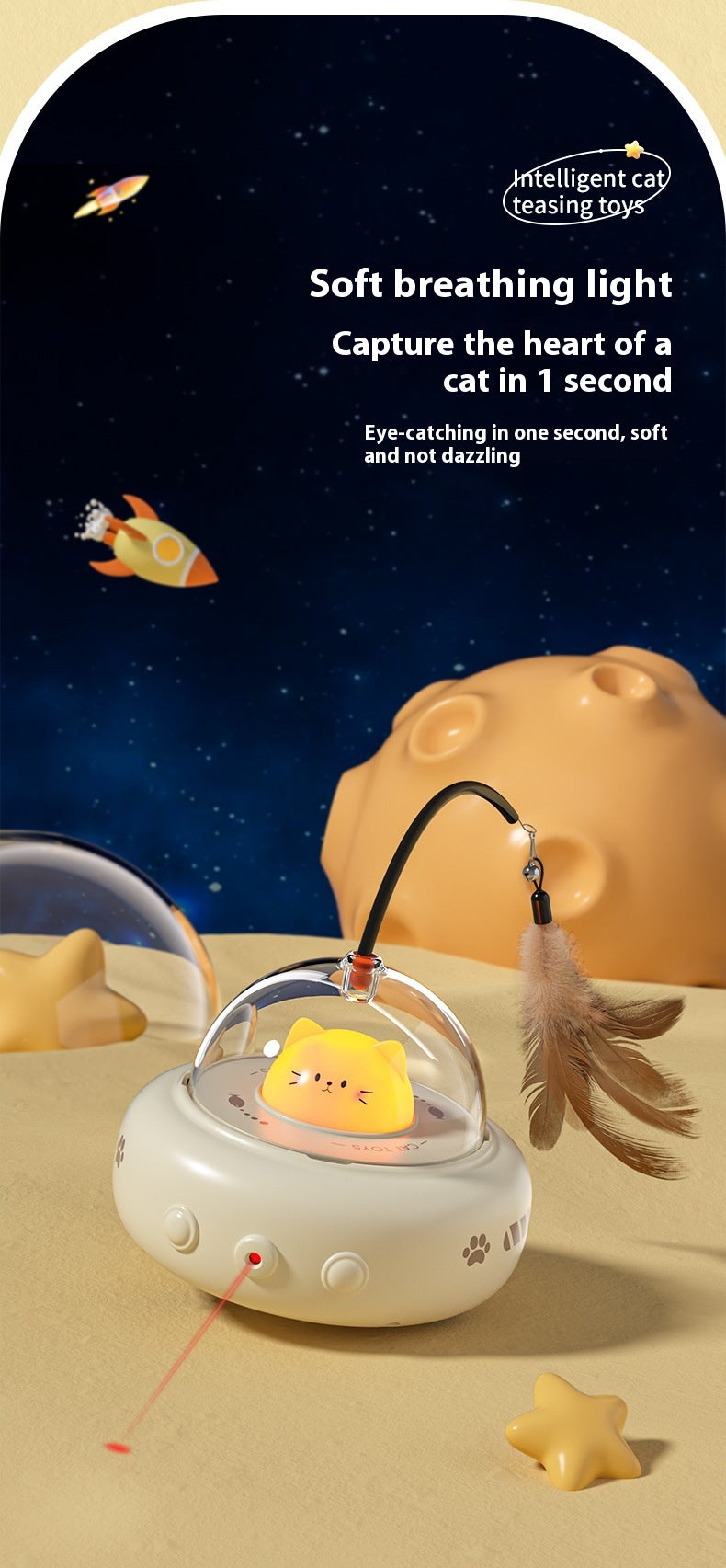Smart Teaser Cat Toy – Electric UFO Feather Stick with Bell