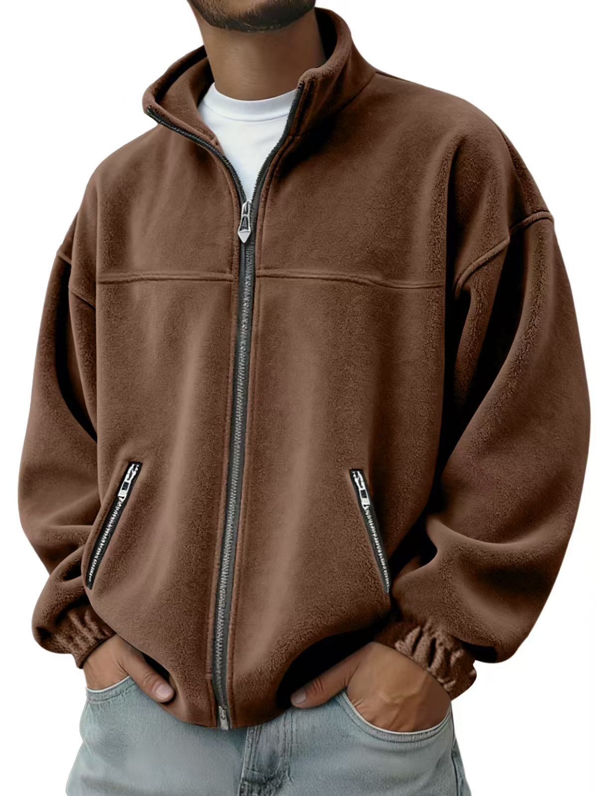 Fleece Stand-Up Collar Zip-Up Hoodie – Casual Jacket for Everyday