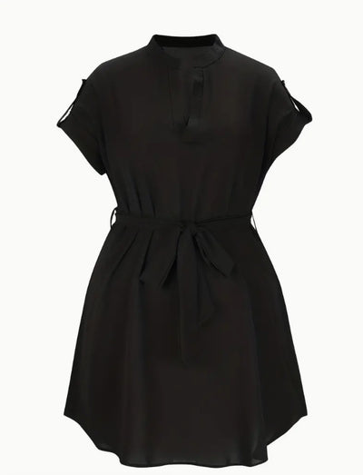 V-Neck Short Sleeve Summer Dress with Belt