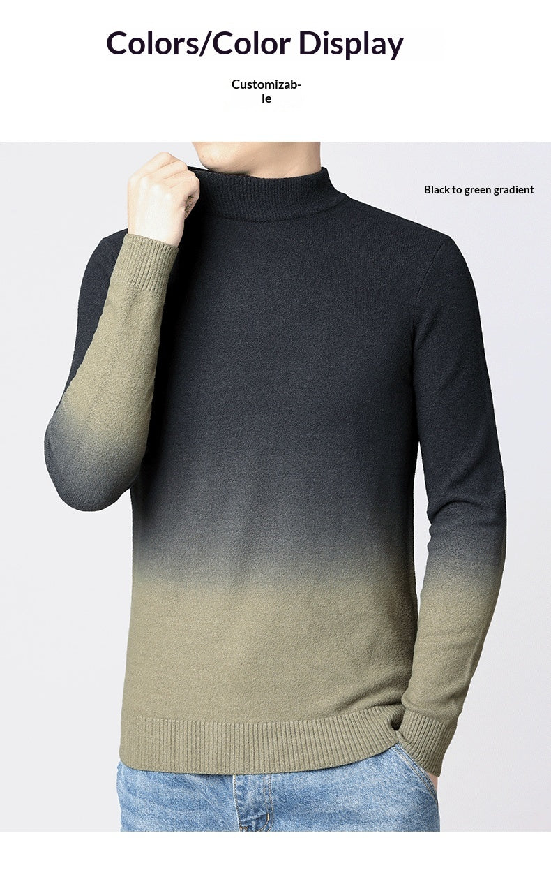 Gradient-Colored Slim-Fitting Thickened Men’s Pullover Sweater