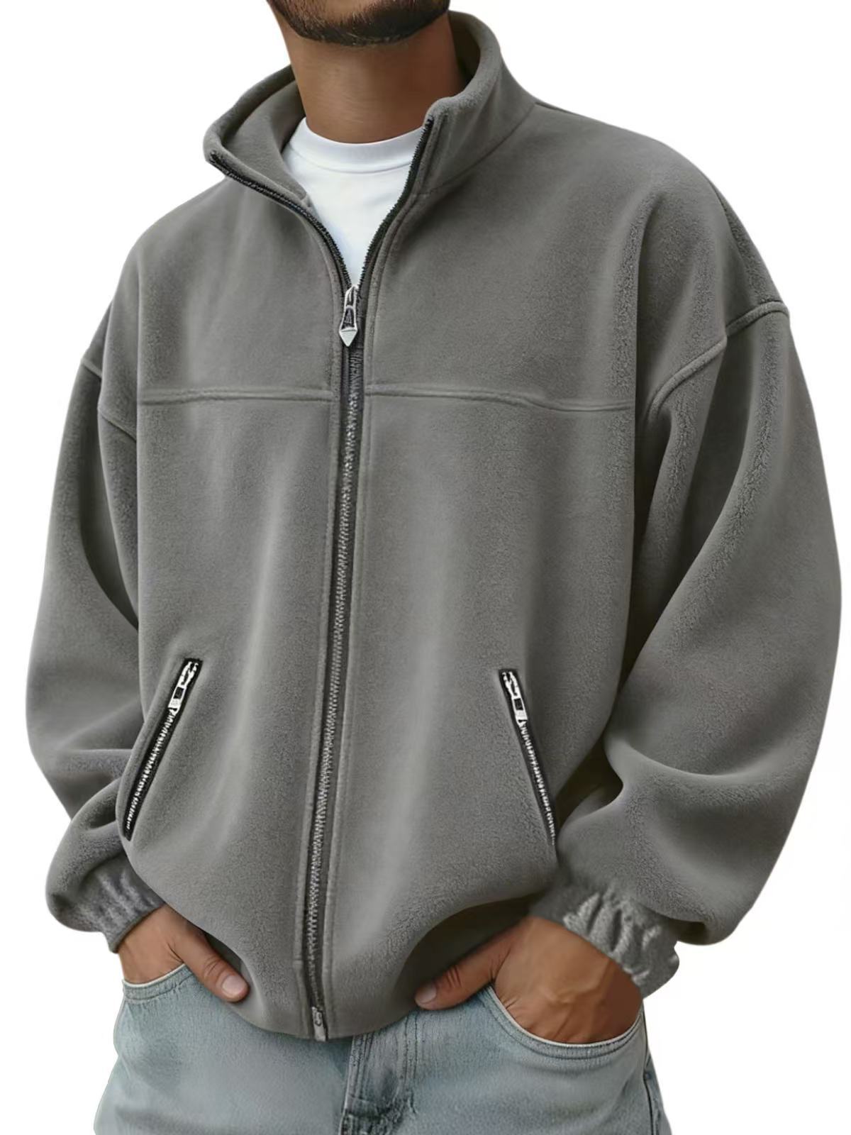 Fleece Stand-Up Collar Zip-Up Hoodie – Casual Jacket for Everyday
