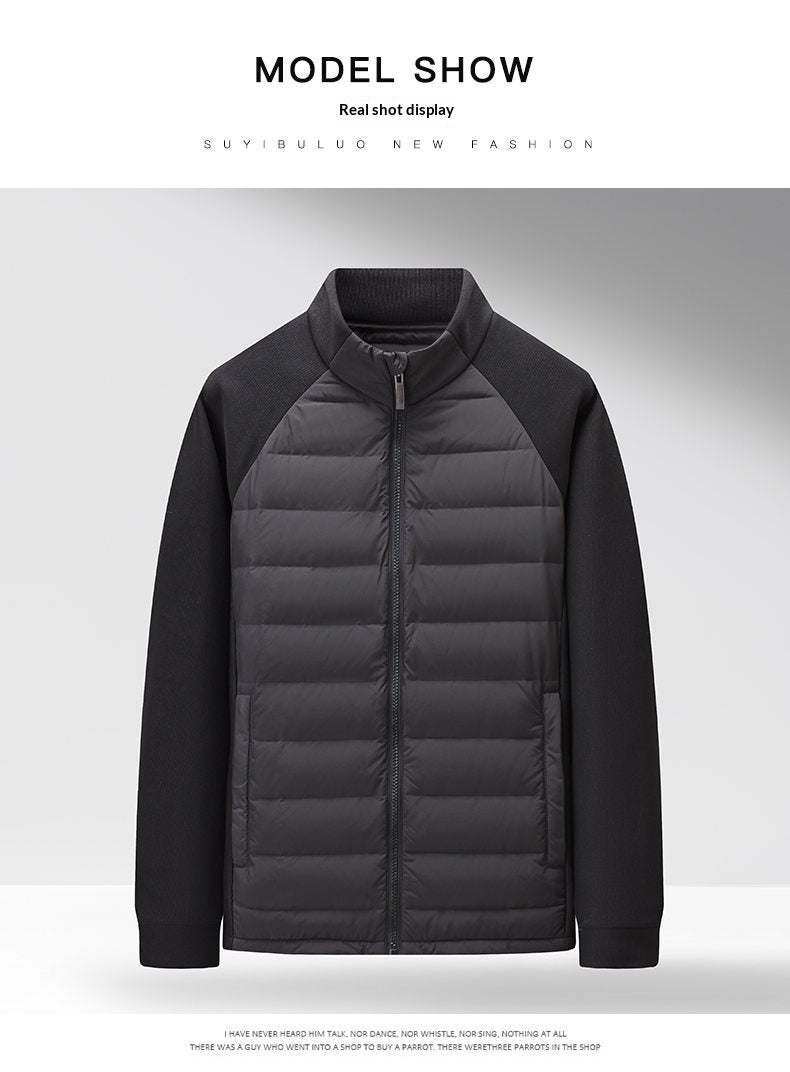 Men’s Stand-Up Collar Patchwork Down Jacket