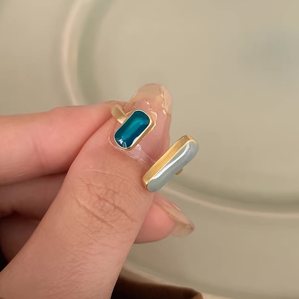 French Vintage Enamel Ring – Retro Golden Adjustable Open Ring, Elegant Daily Jewelry