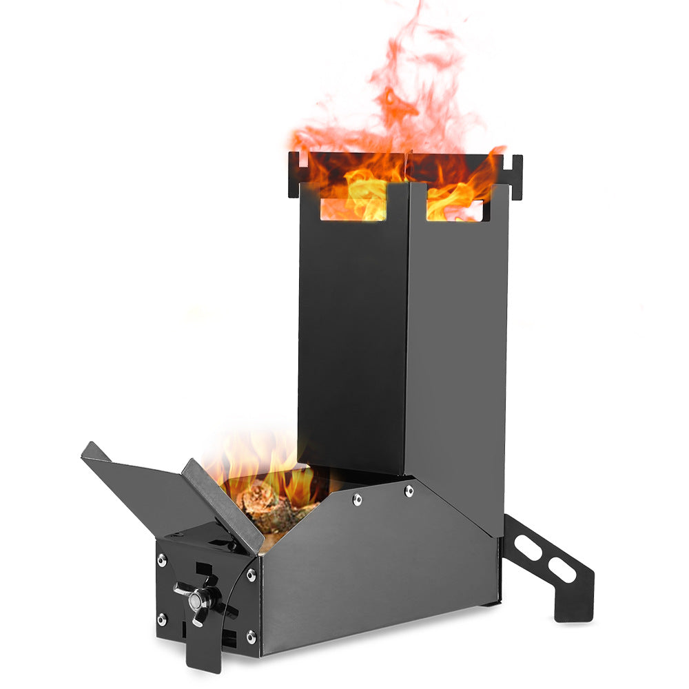 Black Titanium Portable Folding Camping BBQ Wood Stove