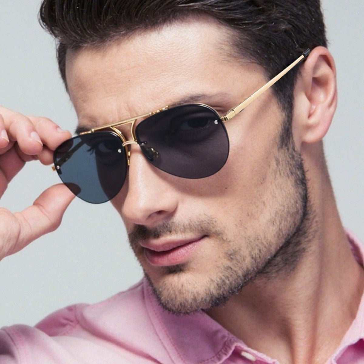 Men’s Metal Half-Frame Sunglasses