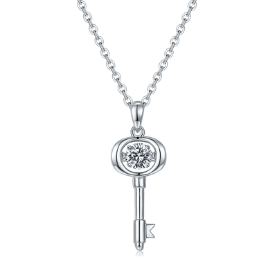 Luxury Moissanite Key Necklace – Plated Pendant, Elegant Light Luxury Jewelry