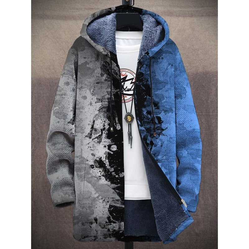 Men’s Winter Printed Plush-Lining Jacket – Thick & Windproof Outerwear