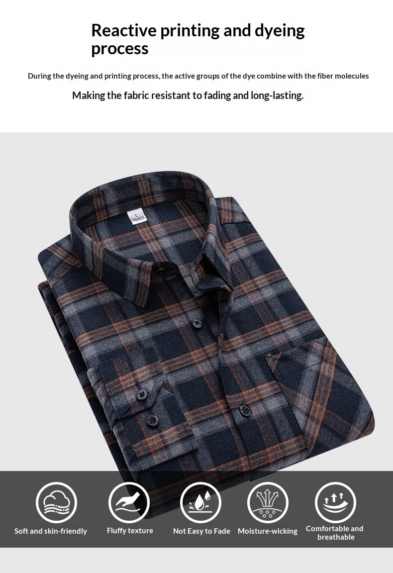 Retro Brushed Long-Sleeve Casual Cotton Plaid Shirt