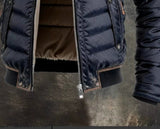 Vintage Leather Quilted Patchwork Thermal Zip-Up Outdoor Jacket