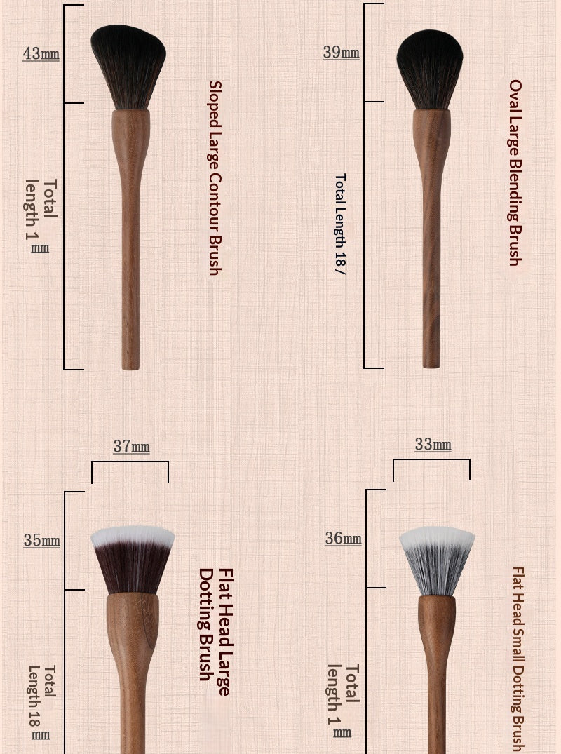 H‑Set Vintage Soft Black Walnut Makeup Brush