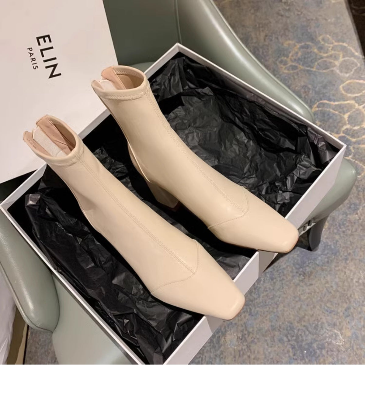 Women’s Off-White Elastic High-Heeled Boots