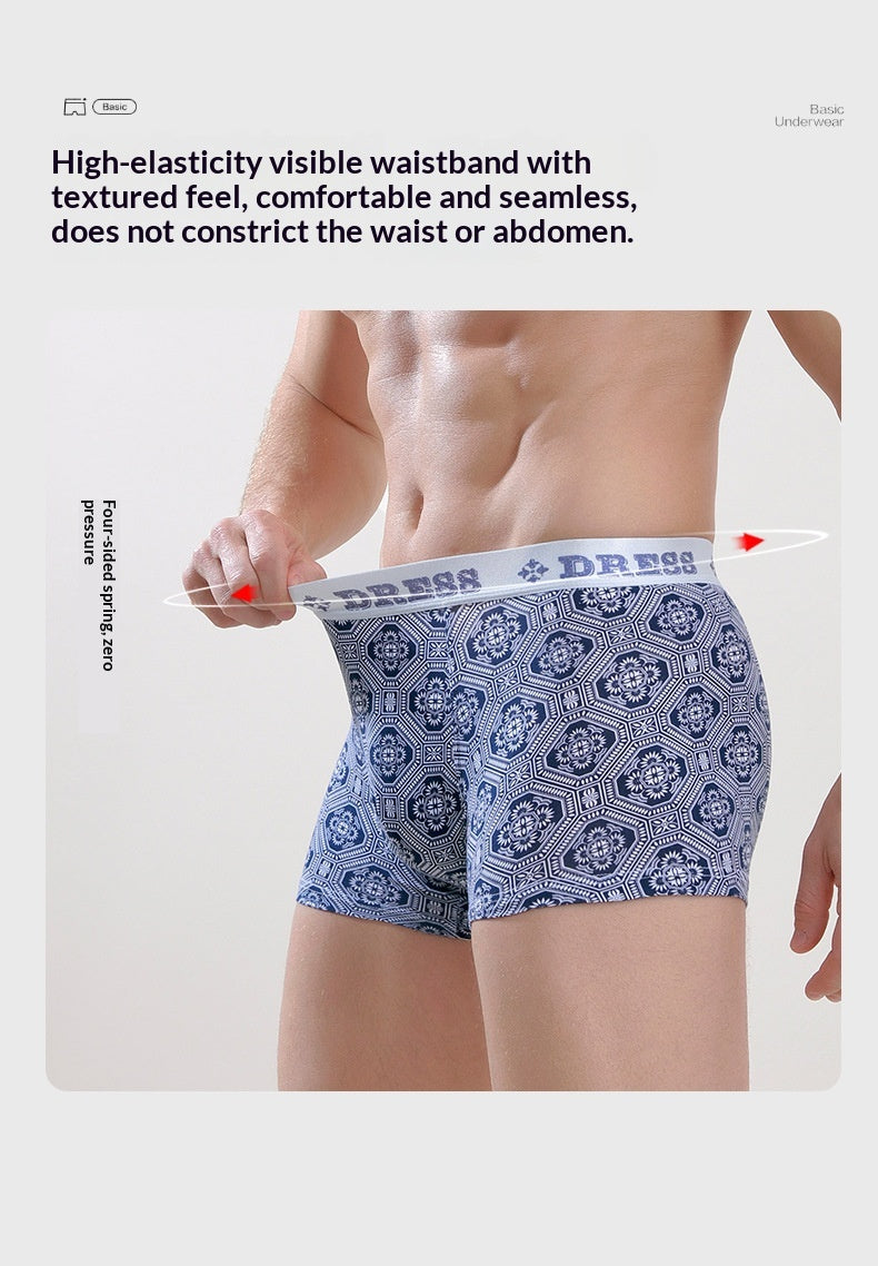 Men’s All-Cotton Boxer Briefs – Printed Design for Comfort & Style