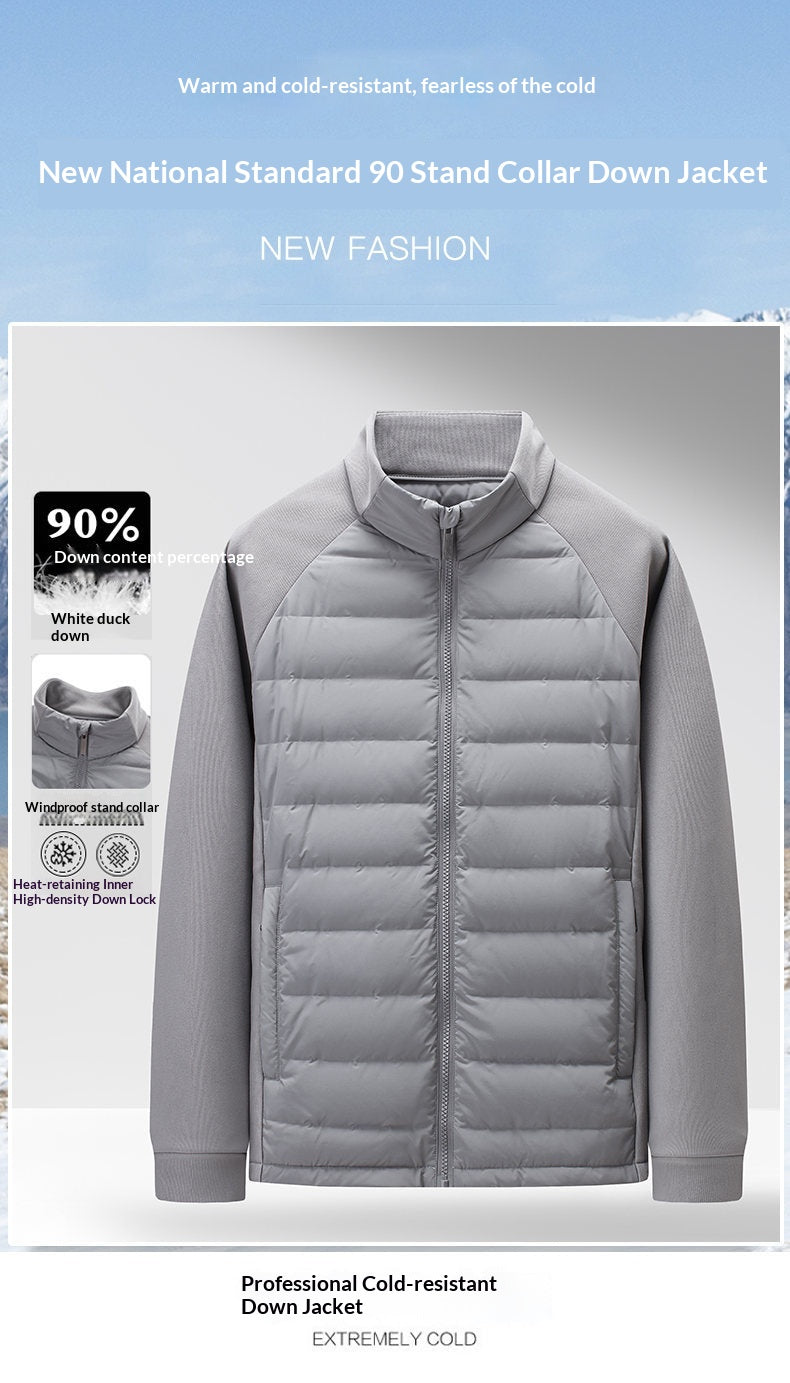 Men’s Stand-Up Collar Patchwork Down Jacket