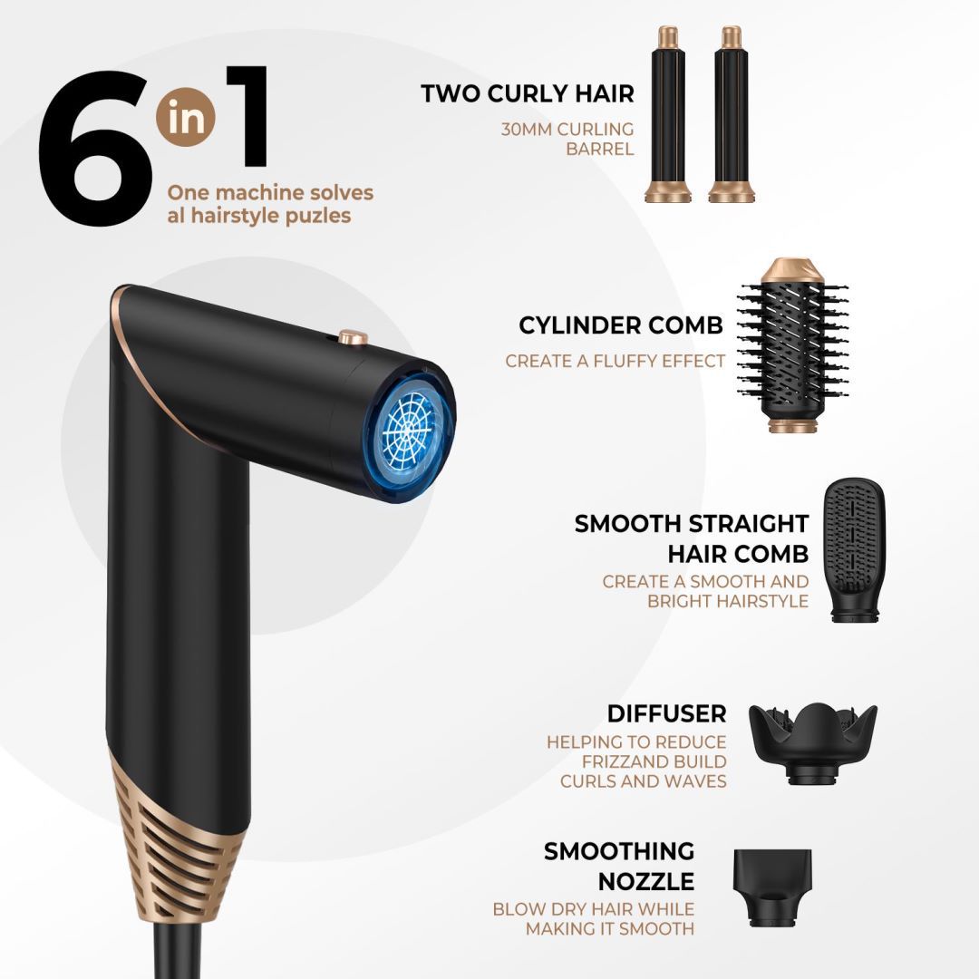 Automatic Hair Suction 6‑in‑1 Folding Hair Dryer
