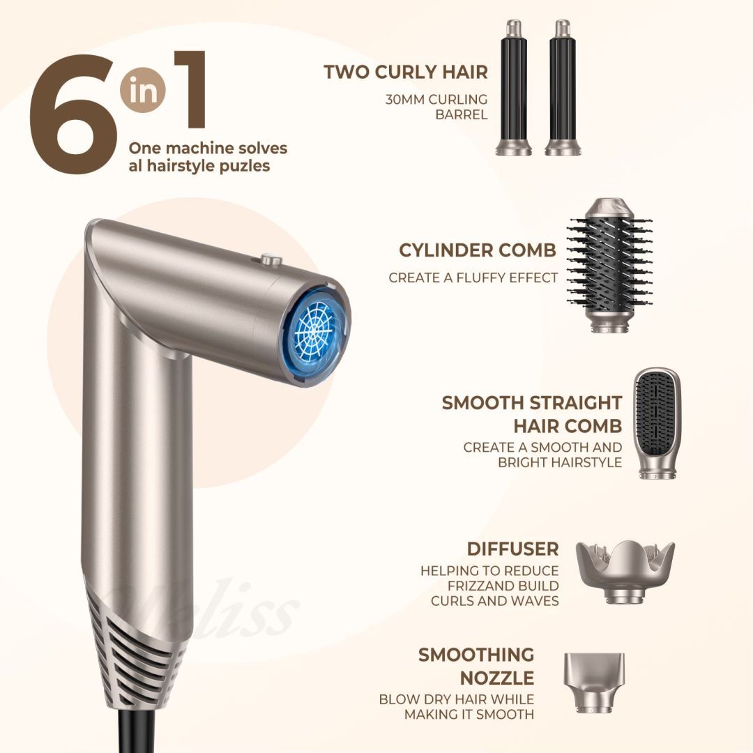 Automatic Hair Suction 6‑in‑1 Folding Hair Dryer