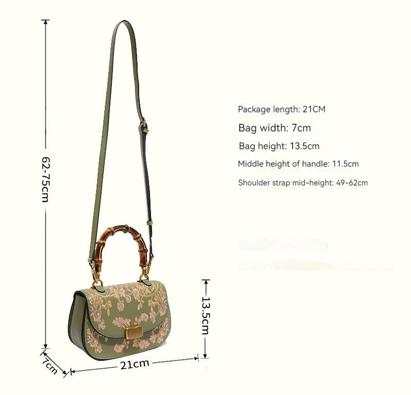 Ladies Cowhide Embroidery Bamboo Handbag