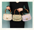 Ladies Cowhide Embroidery Bamboo Handbag