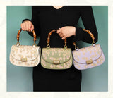 Ladies Cowhide Embroidery Bamboo Handbag