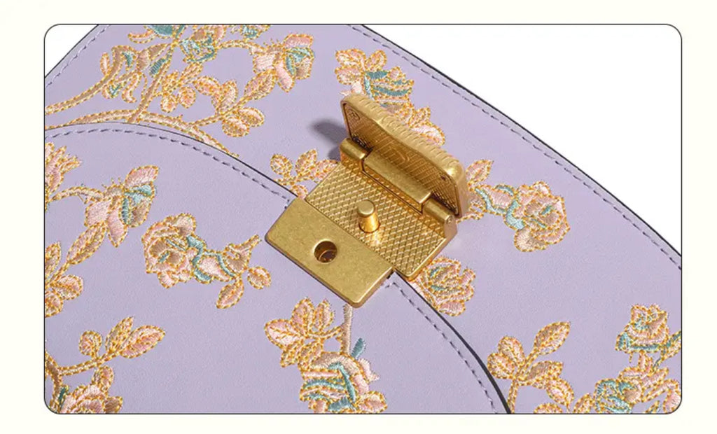 Ladies Cowhide Embroidery Bamboo Handbag