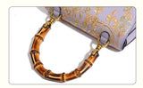 Ladies Cowhide Embroidery Bamboo Handbag