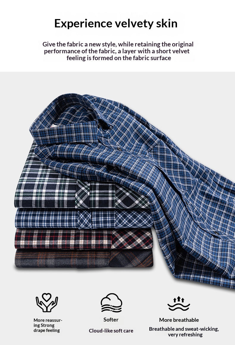 Retro Brushed Long-Sleeve Casual Cotton Plaid Shirt