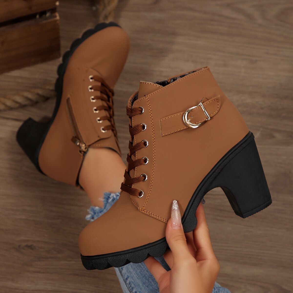Women’s Cross-Tie Chunky Heel Ankle Boots