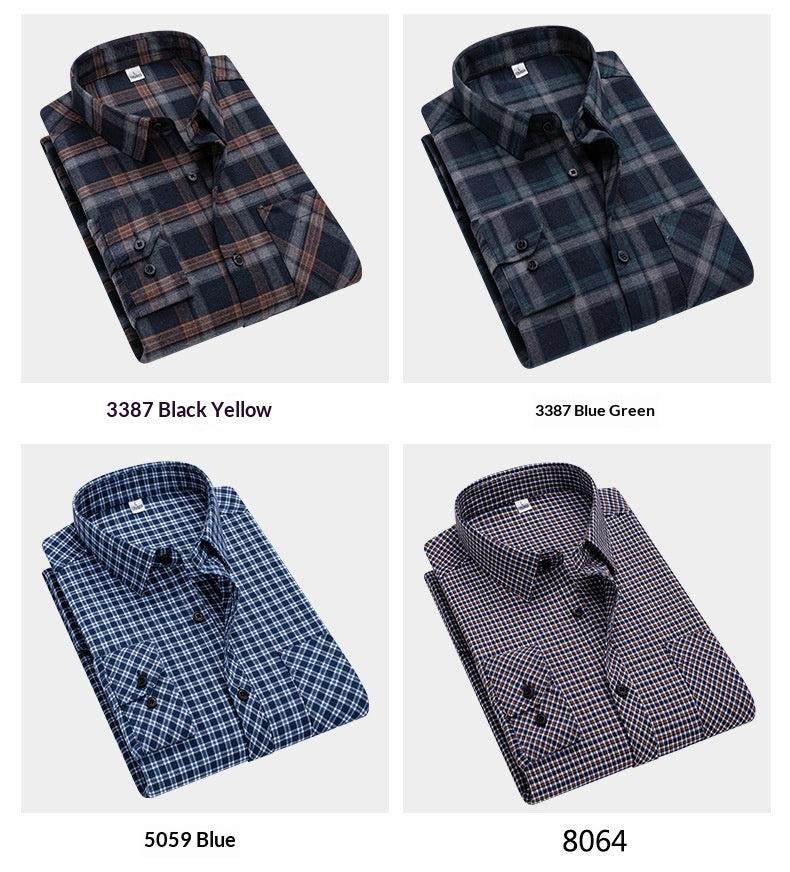 Retro Brushed Long-Sleeve Casual Cotton Plaid Shirt