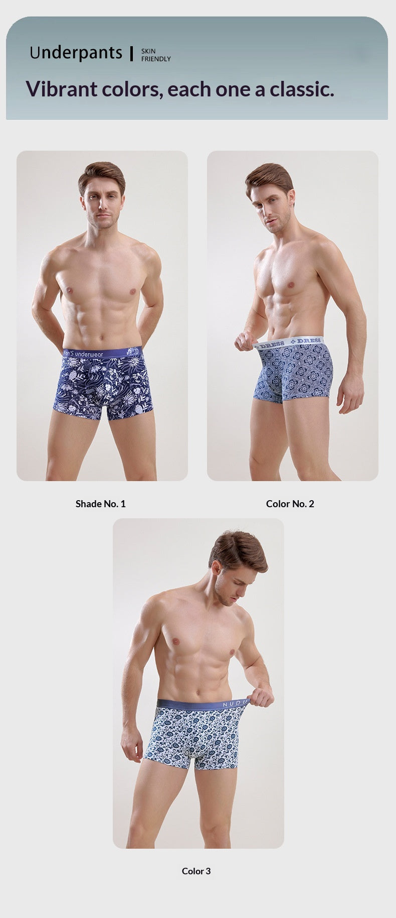 Men’s All-Cotton Boxer Briefs – Printed Design for Comfort & Style