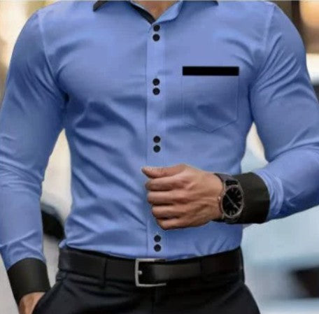 Men’s Casual Solid-Color Pocket Shirt