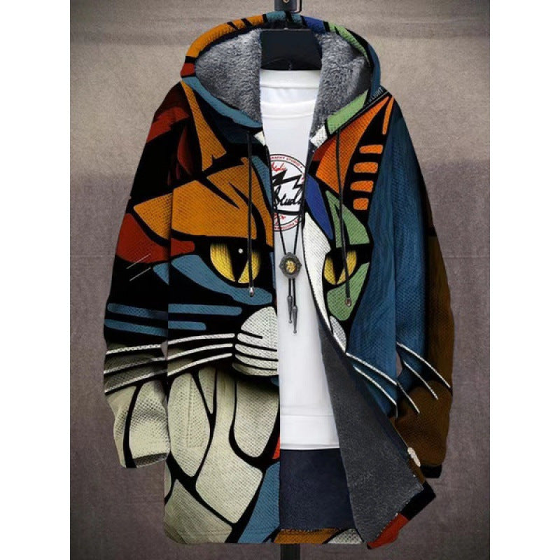Men’s Winter Printed Plush-Lining Jacket – Thick & Windproof Outerwear