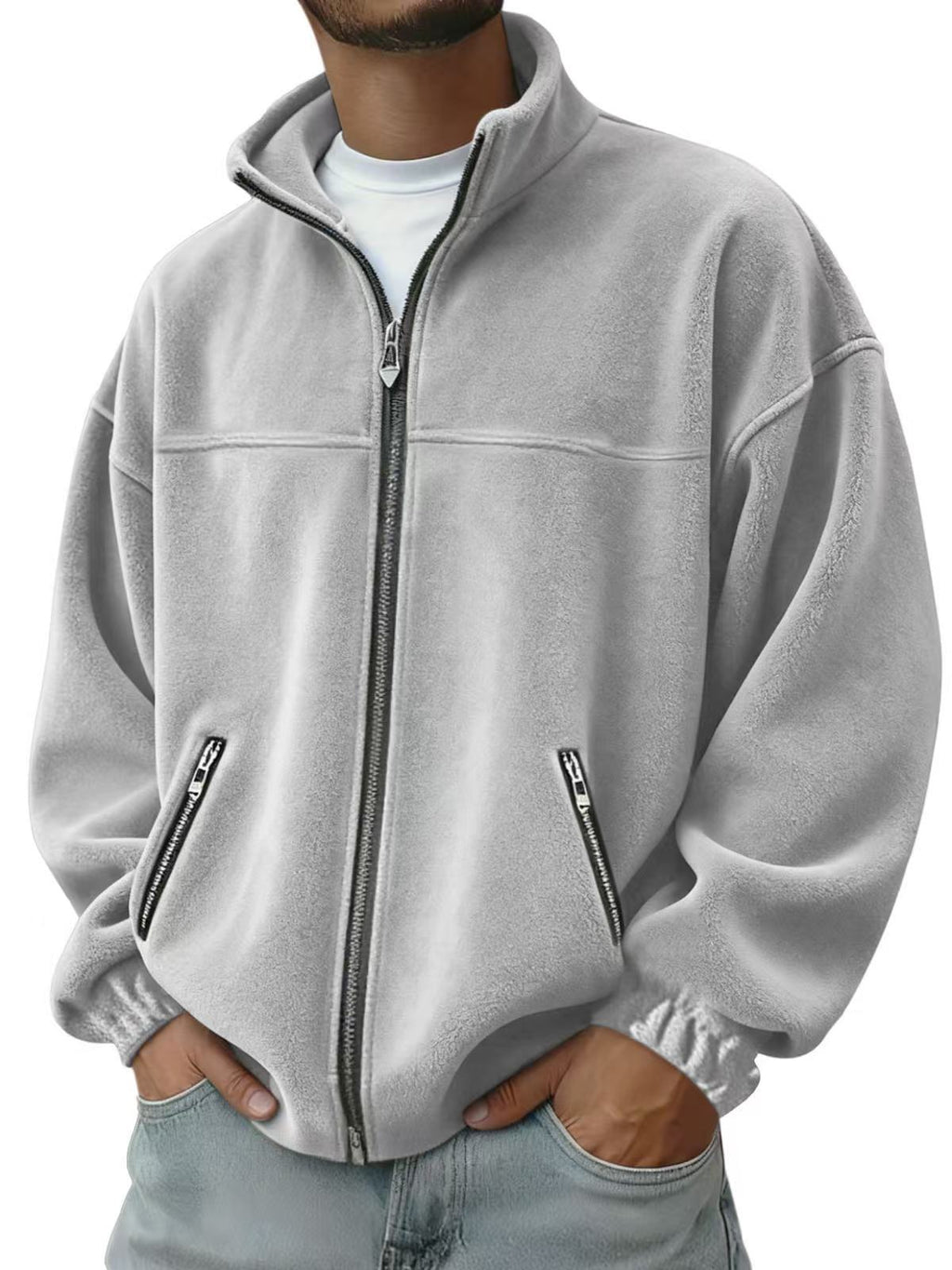 Fleece Stand-Up Collar Zip-Up Hoodie – Casual Jacket for Everyday
