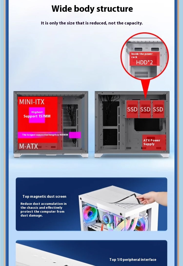 Panoramic Glass 360° Water‑Cooled Desktop Computer Host