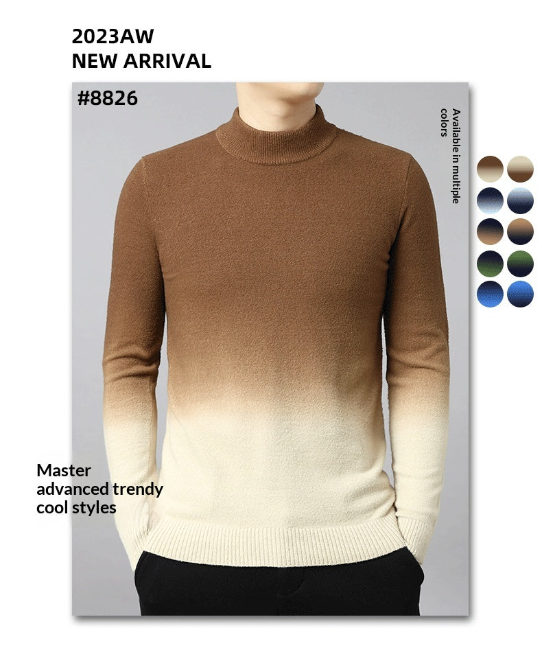 Gradient-Colored Slim-Fitting Thickened Men’s Pullover Sweater