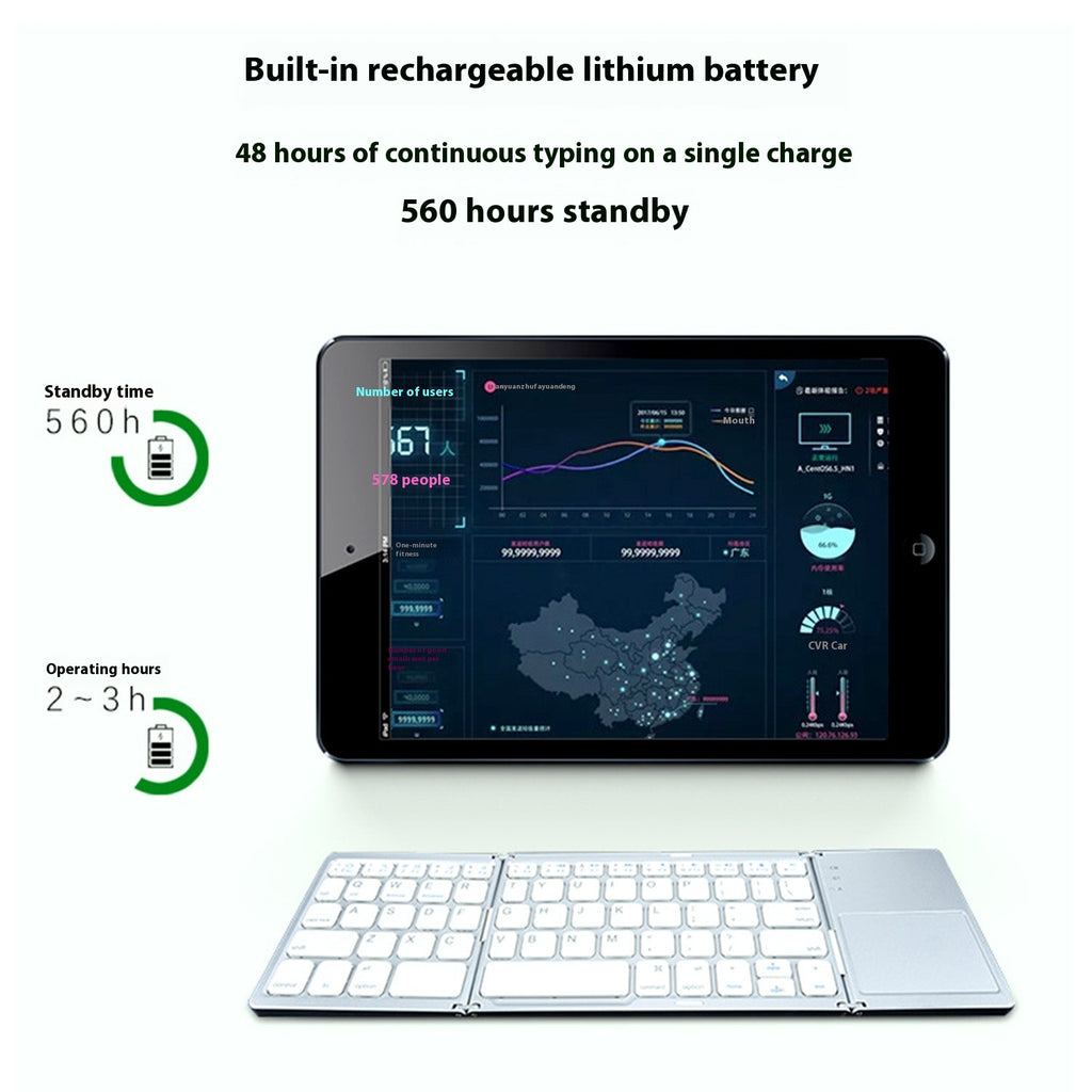 Mini Tri‑Fold Bluetooth Keyboard – Portable Thin Touch Keyboard
