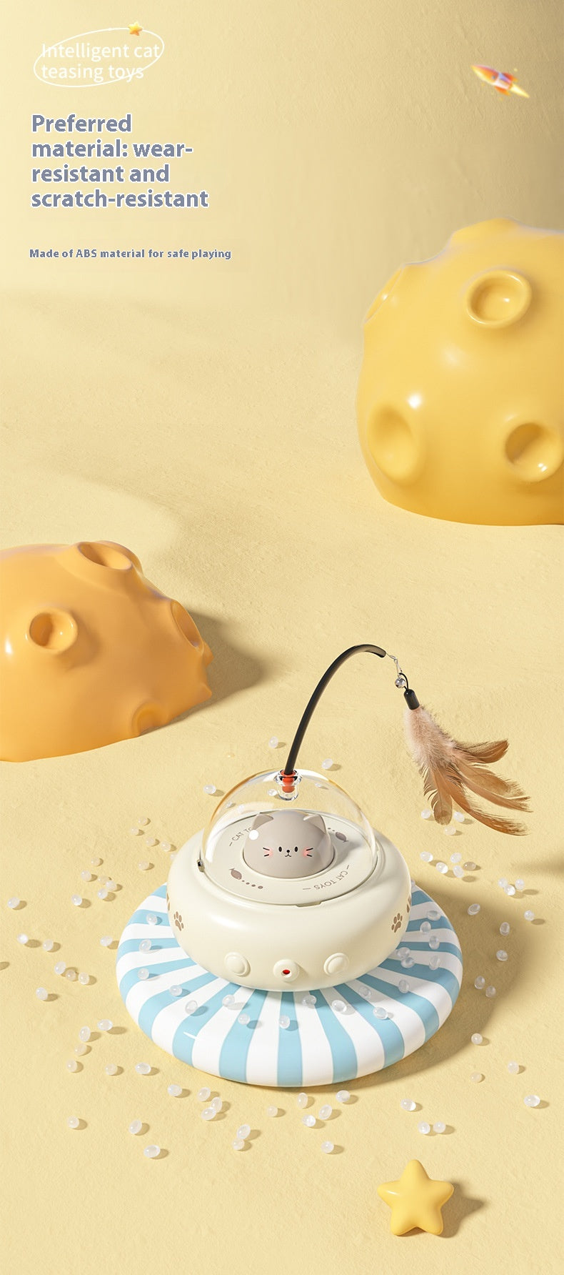 Smart Teaser Cat Toy – Electric UFO Feather Stick with Bell