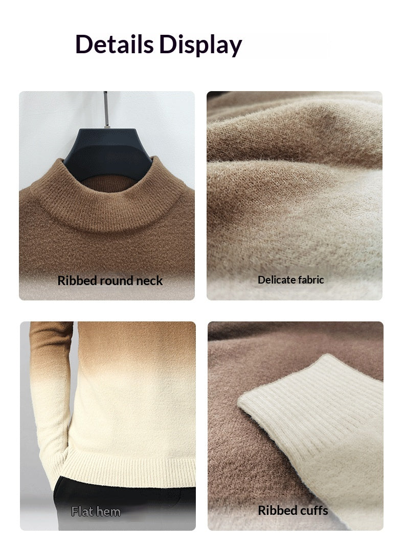 Gradient-Colored Slim-Fitting Thickened Men’s Pullover Sweater