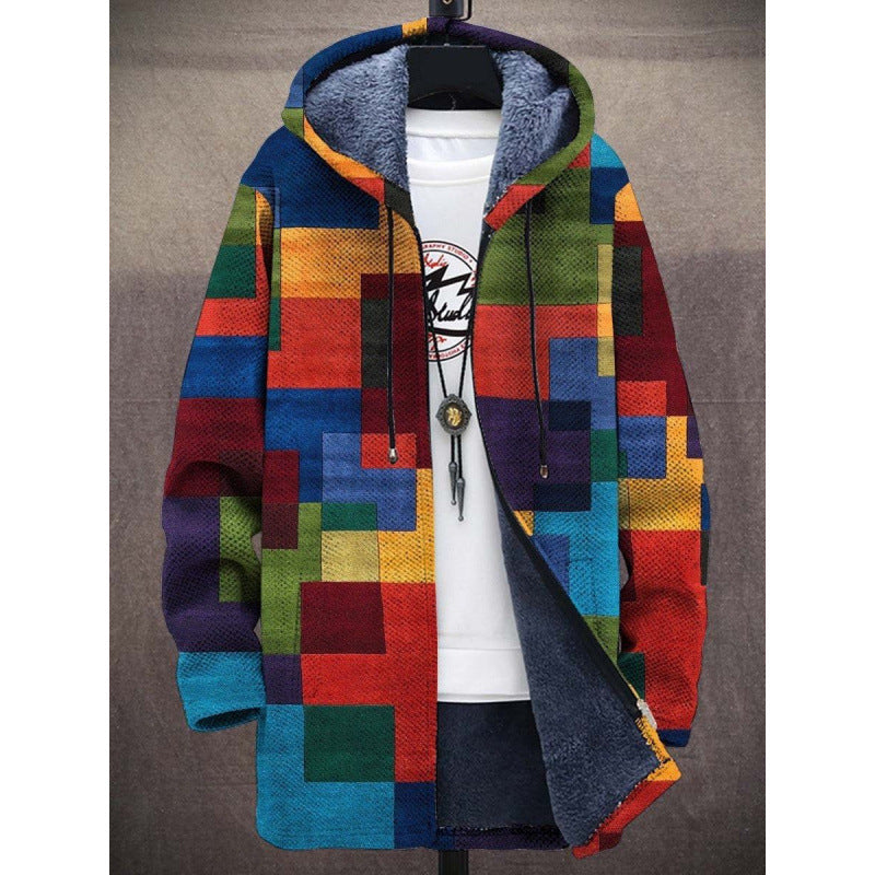 Men’s Winter Printed Plush-Lining Jacket – Thick & Windproof Outerwear