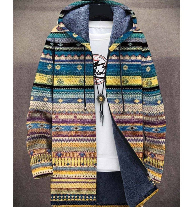 Men’s Winter Printed Plush-Lining Jacket – Thick & Windproof Outerwear