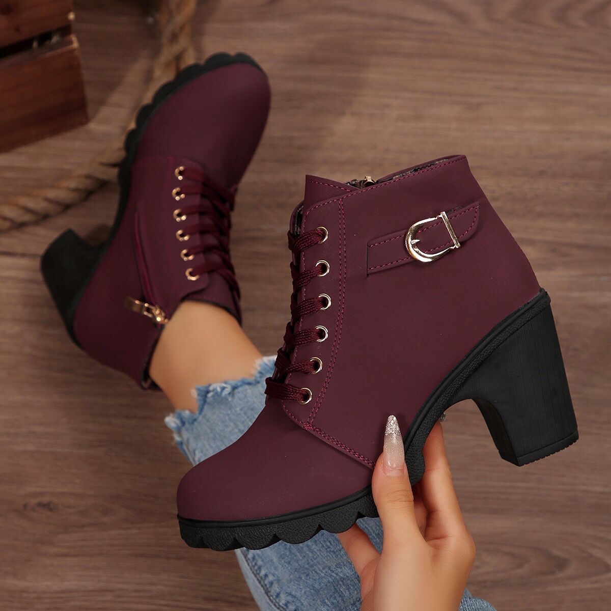 Women’s Cross-Tie Chunky Heel Ankle Boots