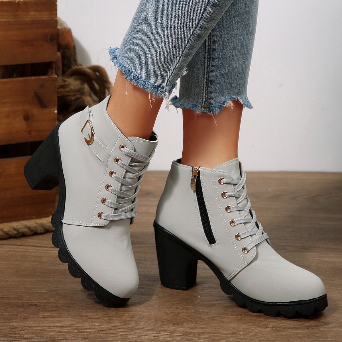 Women’s Cross-Tie Chunky Heel Ankle Boots
