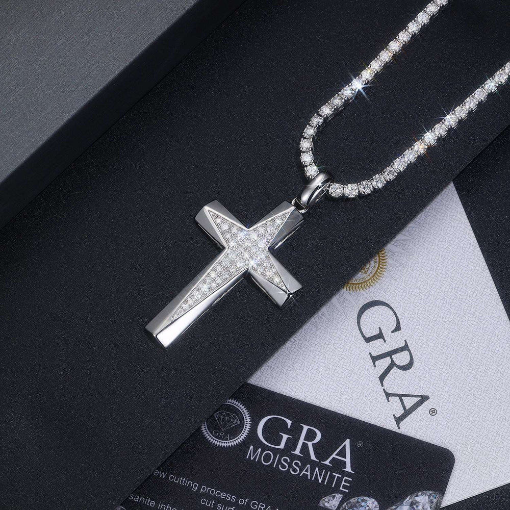Luxury Moissanite Cross Necklace – Plated Pendant, Elegant Light Luxury Jewelry