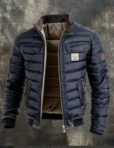 Vintage Leather Quilted Patchwork Thermal Zip-Up Outdoor Jacket