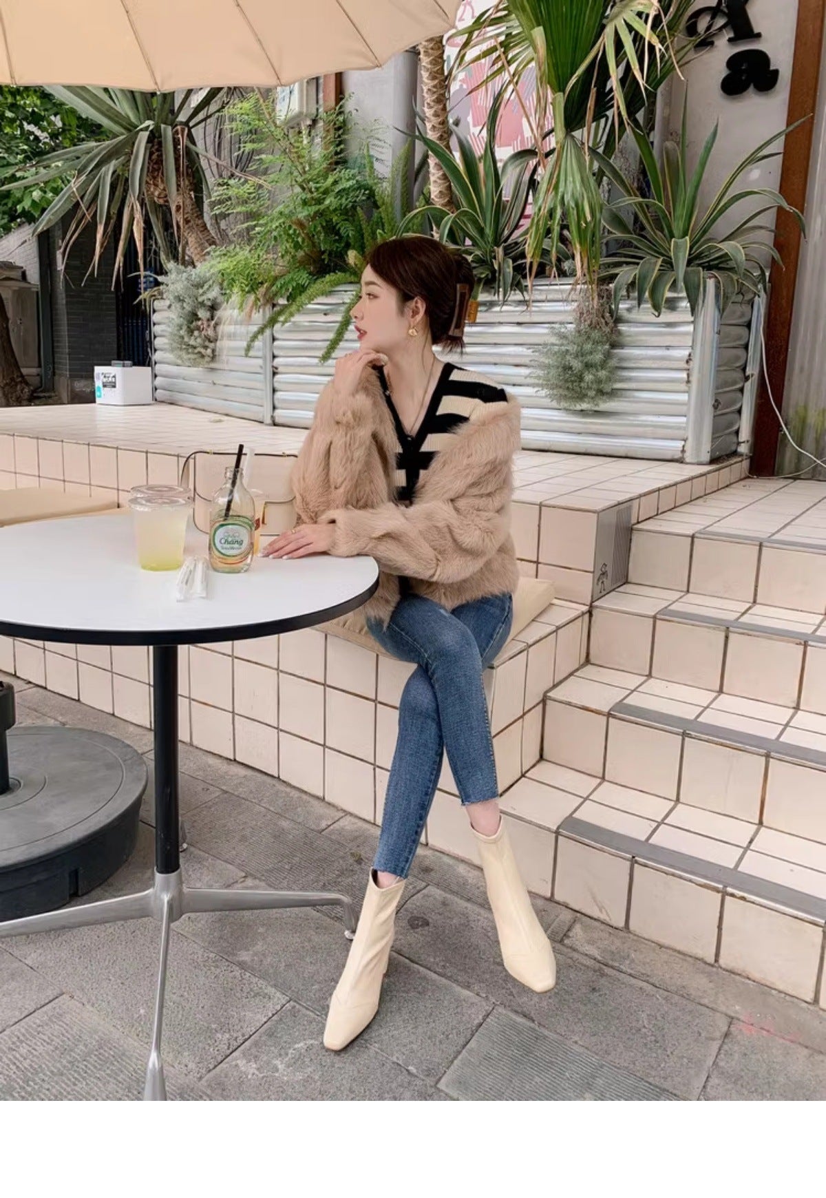 Women’s Off-White Elastic High-Heeled Boots