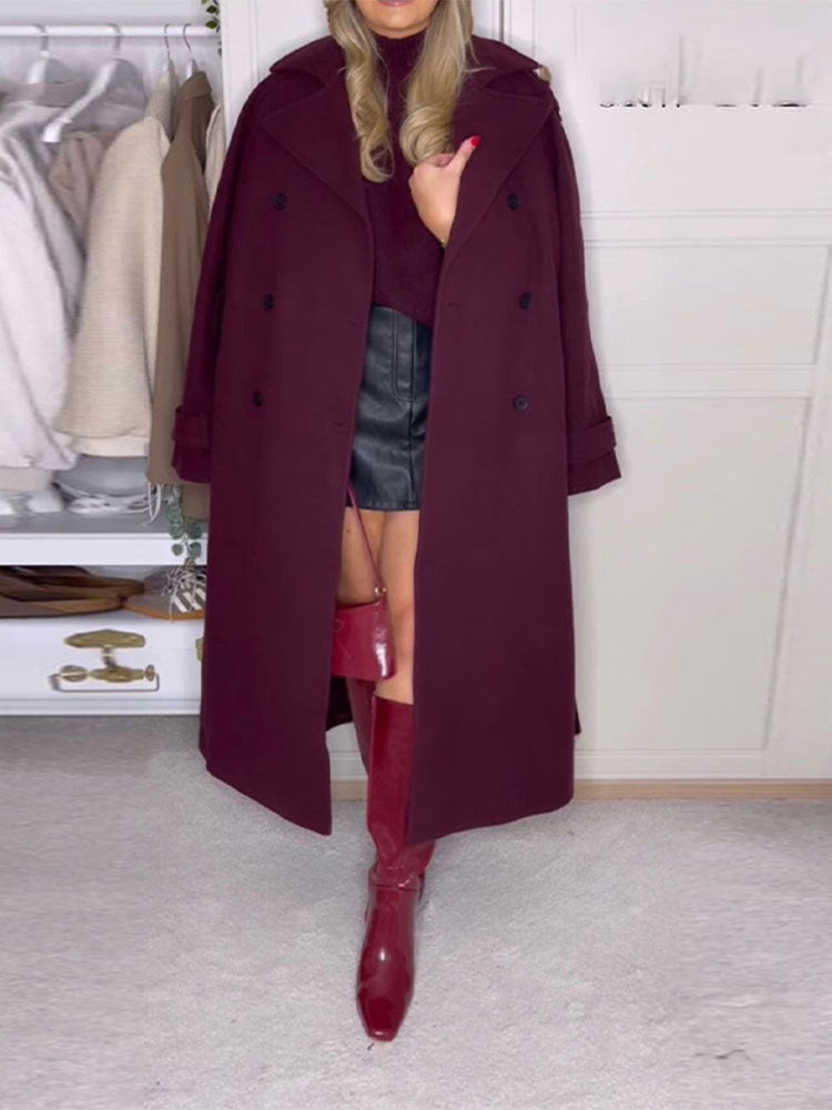 Fashion Lapel Woolen Coat with Belt