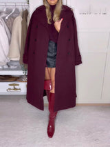 Fashion Lapel Woolen Coat with Belt