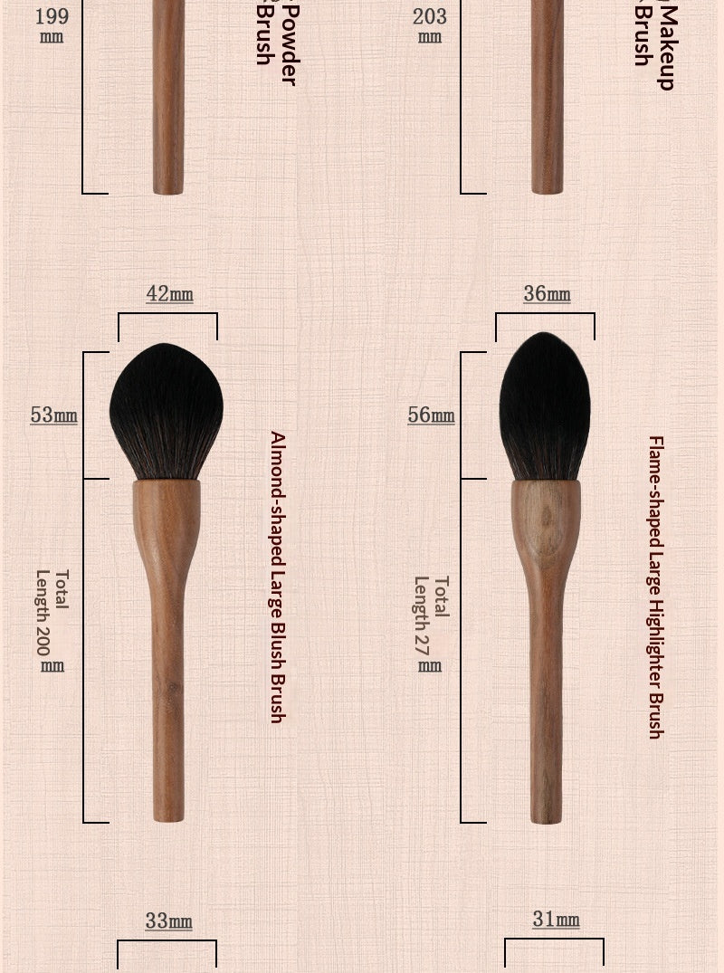 H‑Set Vintage Soft Black Walnut Makeup Brush