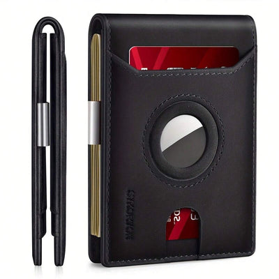 High-Capacity Slim Leather Wallet with Integrated AirTag Dock